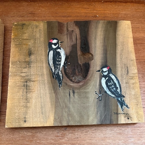 Vintage Set of wooden art with painted‎ birds - Picture 3 of 7